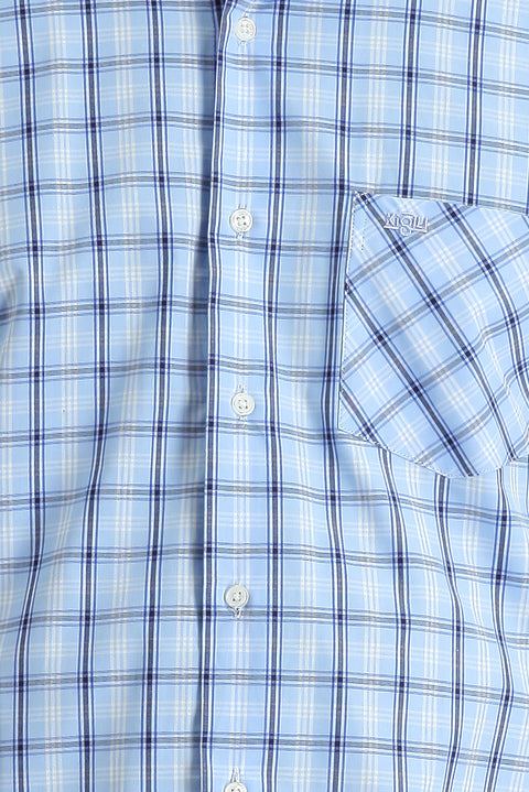 Light Blue Long Sleeve Regular Fit Plaid Shirt