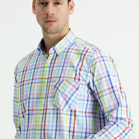 Light Blue Long Sleeve Regular Fit Plaid Cotton Shirt