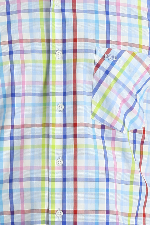 Light Blue Long Sleeve Regular Fit Plaid Cotton Shirt