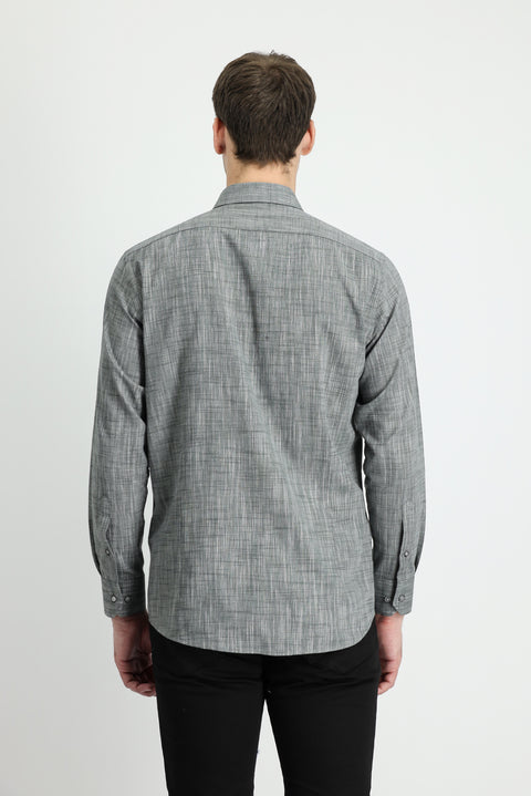Siyah Uzun Kol Slim Fit Dar Kesim Pamuk Gömlek