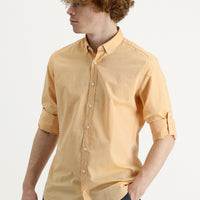 Medium Orange Long Sleeve Slim Fit Narrow Cut Cotton Shirt