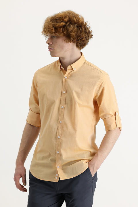 Medium Orange Long Sleeve Slim Fit Narrow Cut Cotton Shirt