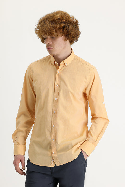 Medium Orange Long Sleeve Slim Fit Narrow Cut Cotton Shirt