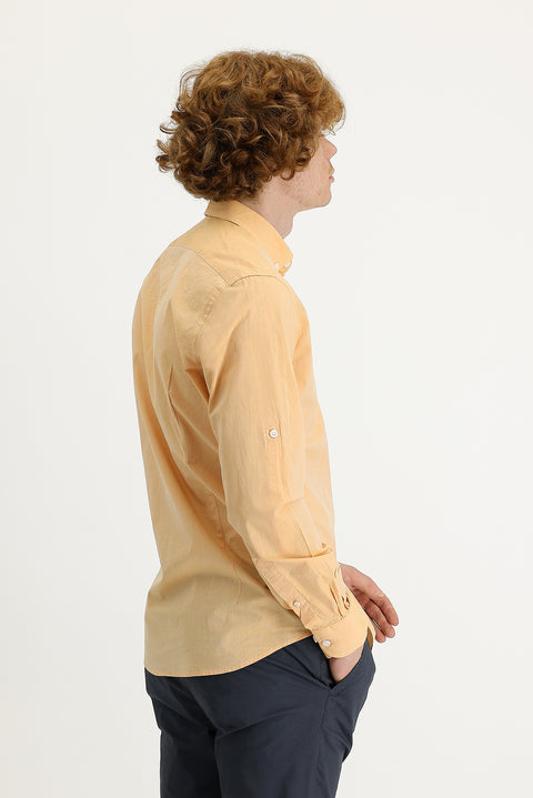 Medium Orange Long Sleeve Slim Fit Narrow Cut Cotton Shirt