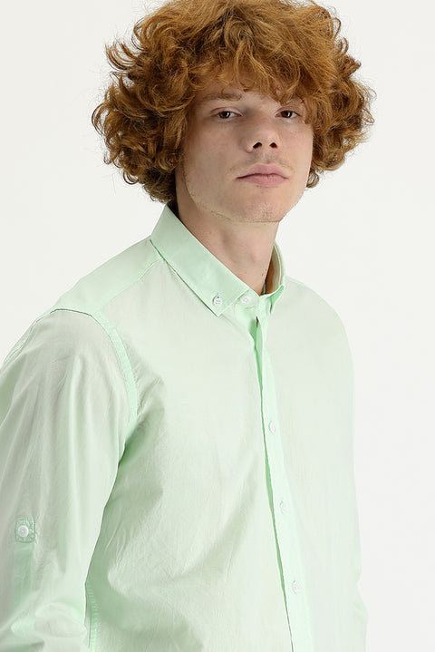 Mint Green Long Sleeve Slim Fit Narrow Cut Cotton Shirt