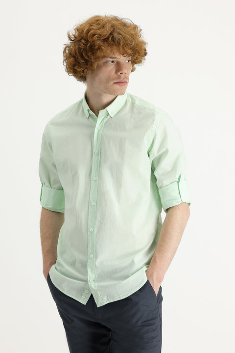 Mint Green Long Sleeve Slim Fit Narrow Cut Cotton Shirt