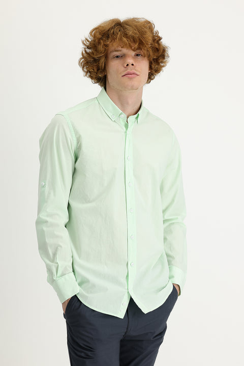 Mint Green Long Sleeve Slim Fit Narrow Cut Cotton Shirt