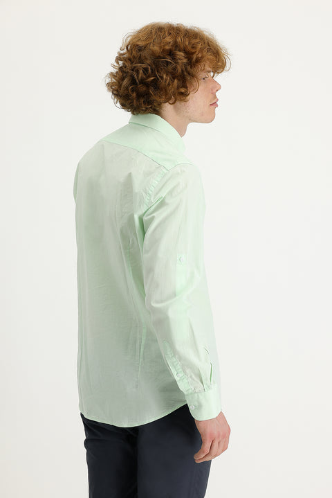 Mint Green Long Sleeve Slim Fit Narrow Cut Cotton Shirt