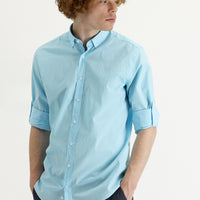 Medium Turquoise Long Sleeve Slim Fit Narrow Cut Cotton Shirt