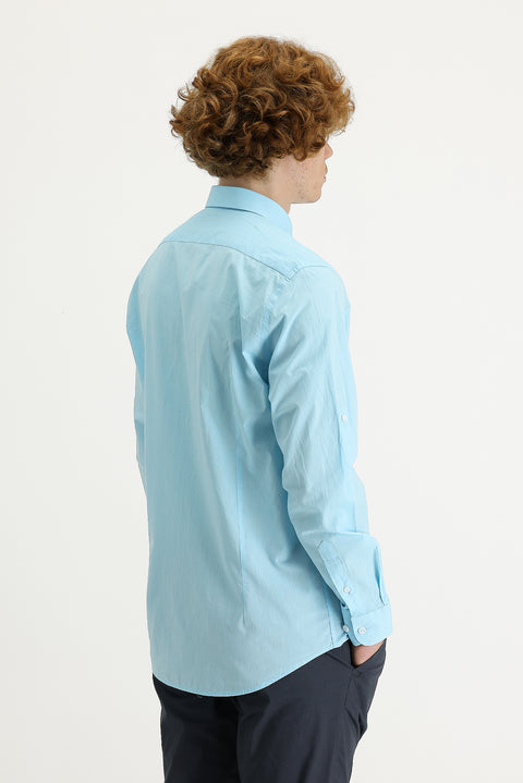 Medium Turquoise Long Sleeve Slim Fit Narrow Cut Cotton Shirt