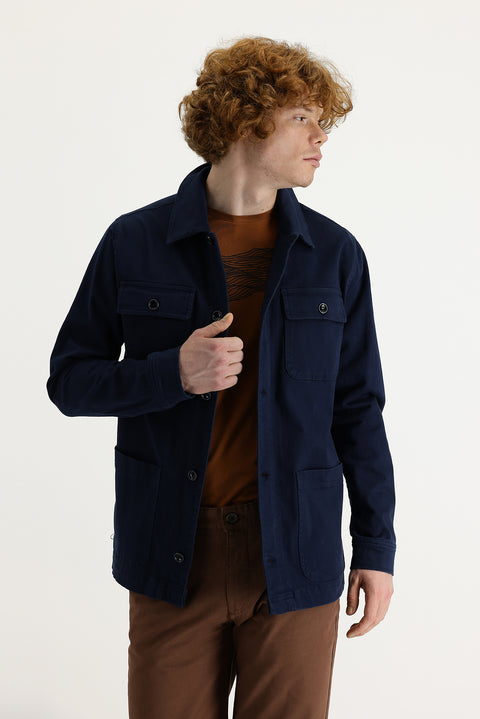 Havacı Mavi Slim Fit Dar Kesim Shacket Gömlek / Mont