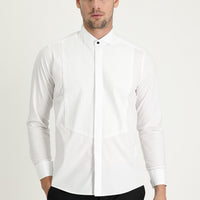 Beyaz Ata Yaka Slim Fit Dar Kesim Piliseli Pamuk Gömlek