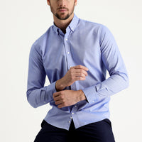 Light Navy Blue Long Sleeve Slim Fit Narrow Cut Oxford Cotton Button-Down Collar Shirt