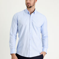 Light Blue Long Sleeve Slim Fit Narrow Cut Oxford Cotton Button-Down Collar Shirt