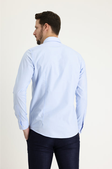 Light Blue Long Sleeve Slim Fit Narrow Cut Oxford Cotton Button-Down Collar Shirt