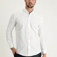 White Long Sleeve Slim Fit Narrow Cut Oxford Cotton Button-Down Collar Shirt