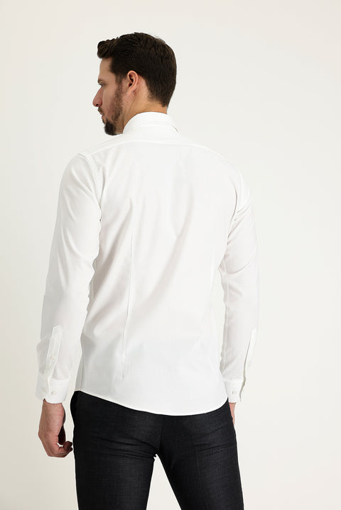 White Long Sleeve Slim Fit Narrow Cut Oxford Cotton Button-Down Collar Shirt