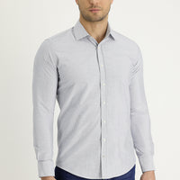 Light Grey Long Sleeve Slim Fit Narrow Cut Classic Patterned Cotton Easy Iron Shirt