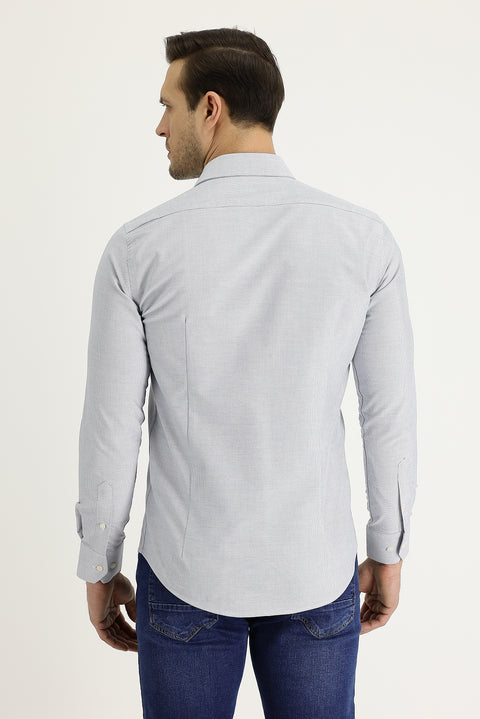 Light Grey Long Sleeve Slim Fit Narrow Cut Classic Patterned Cotton Easy Iron Shirt