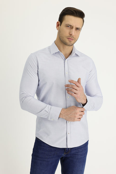 Light Blue Long Sleeve Slim Fit Narrow Cut Classic Patterned Cotton Easy Iron Shirt