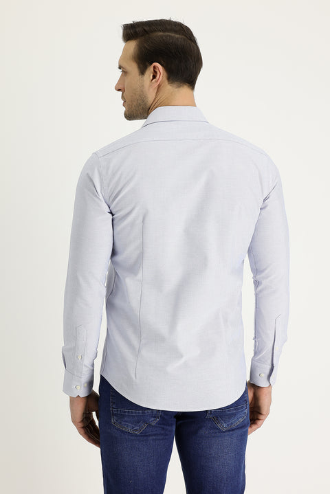 Light Blue Long Sleeve Slim Fit Narrow Cut Classic Patterned Cotton Easy Iron Shirt