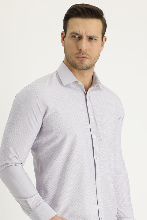 Medium Beige Long Sleeve Slim Fit Narrow Cut Classic Patterned Cotton Easy Iron Shirt