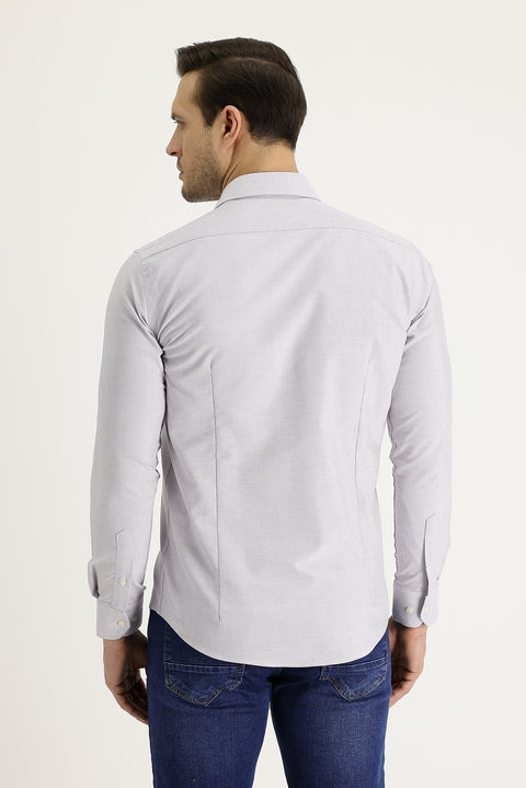 Medium Beige Long Sleeve Slim Fit Narrow Cut Classic Patterned Cotton Easy Iron Shirt