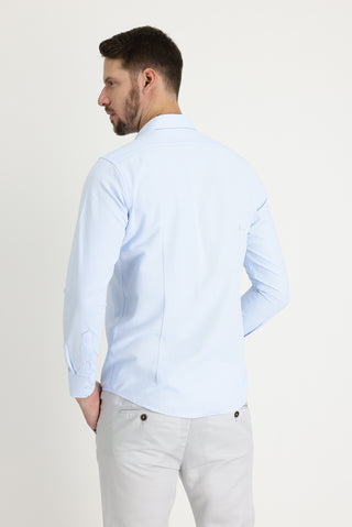  Uçuk Mavi Uzun Kol Slim Fit Dar Kesim Klasik Desenli Pamuklu Kolay Ütülenebilir Gömlek