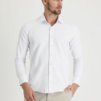 White Long Sleeve Slim Fit Narrow Cut Classic Patterned Cotton Easy Iron Shirt
