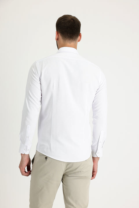 White Long Sleeve Slim Fit Narrow Cut Classic Patterned Cotton Easy Iron Shirt
