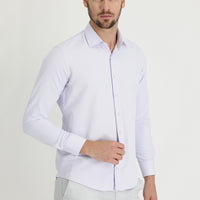 Lilac Long Sleeve Slim Fit Narrow Cut Classic Patterned Cotton Easy Iron Shirt