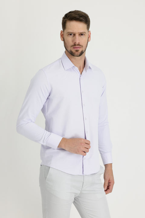 Lilac Long Sleeve Slim Fit Narrow Cut Classic Patterned Cotton Easy Iron Shirt