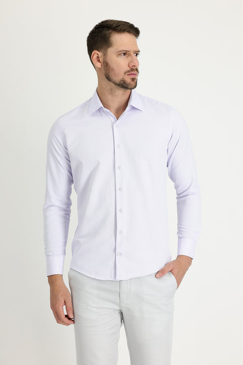 Lilac Long Sleeve Slim Fit Narrow Cut Classic Patterned Cotton Easy Iron Shirt