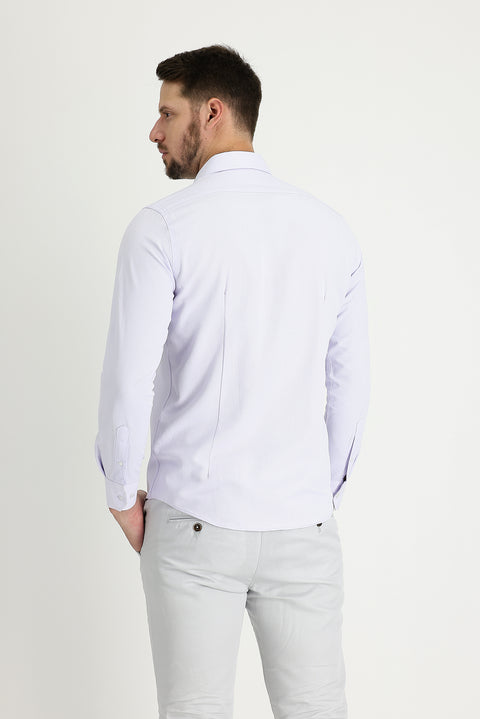 Lilac Long Sleeve Slim Fit Narrow Cut Classic Patterned Cotton Easy Iron Shirt
