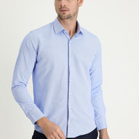 Blue Long Sleeve Slim Fit Narrow Cut Classic Patterned Cotton Easy Iron Shirt