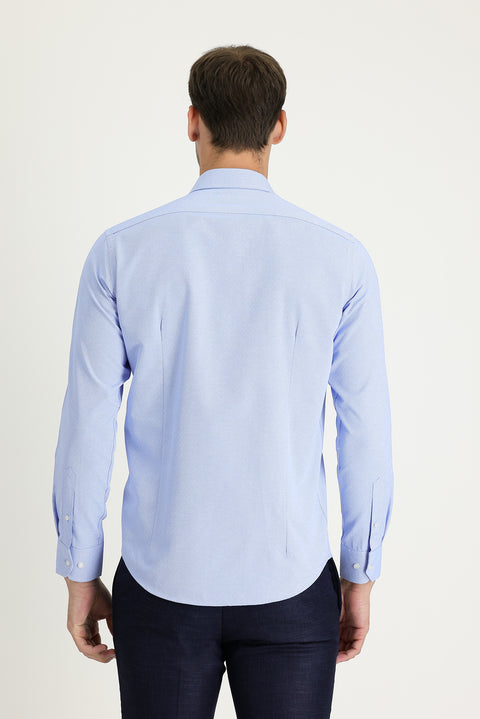 Blue Long Sleeve Slim Fit Narrow Cut Classic Patterned Cotton Easy Iron Shirt