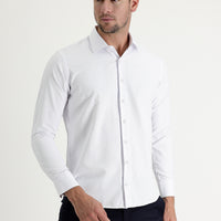 White Long Sleeve Slim Fit Narrow Cut Classic Patterned Cotton Easy Iron Shirt