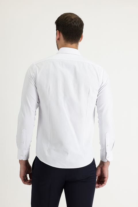 White Long Sleeve Slim Fit Narrow Cut Classic Patterned Cotton Easy Iron Shirt