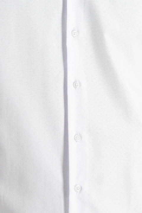 White Long Sleeve Slim Fit Narrow Cut Classic Patterned Cotton Easy Iron Shirt