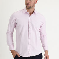 Dusty Pink Long Sleeve Slim Fit Narrow Cut Classic Patterned Cotton Easy-Iron Shirt