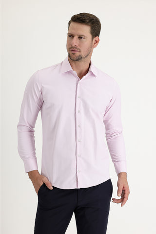  Toz Pembe Uzun Kol Slim Fit Dar Kesim Klasik Desenli Pamuklu Kolay Ütülenebilir Gömlek