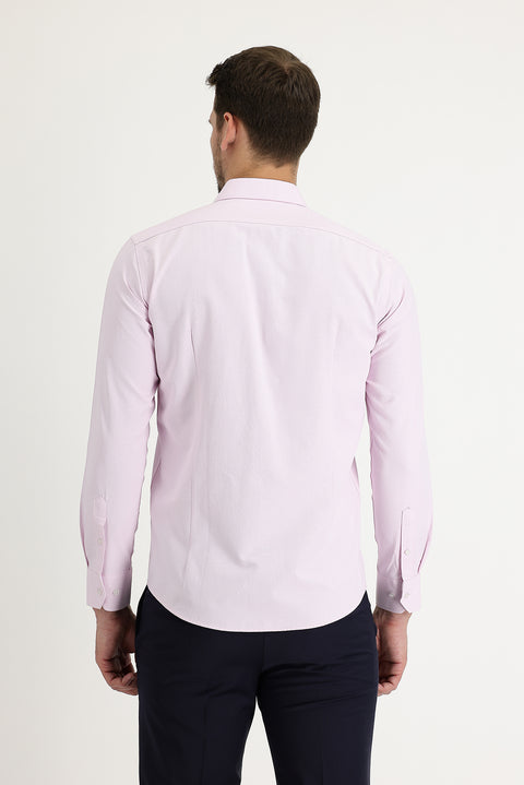 Dusty Pink Long Sleeve Slim Fit Narrow Cut Classic Patterned Cotton Easy-Iron Shirt