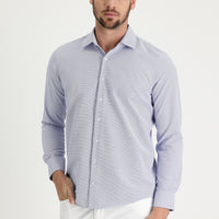 Light Navy Blue Long Sleeve Slim Fit Narrow Cut Classic Patterned Cotton Easy-Iron Shirt