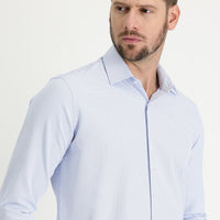 Light Blue Long Sleeve Slim Fit Narrow Cut Classic Patterned Cotton Easy-Iron Shirt