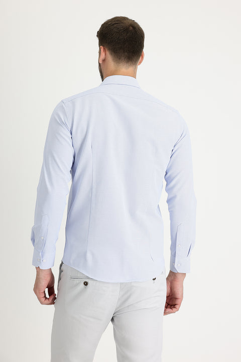 Light Blue Long Sleeve Slim Fit Narrow Cut Classic Patterned Cotton Easy-Iron Shirt
