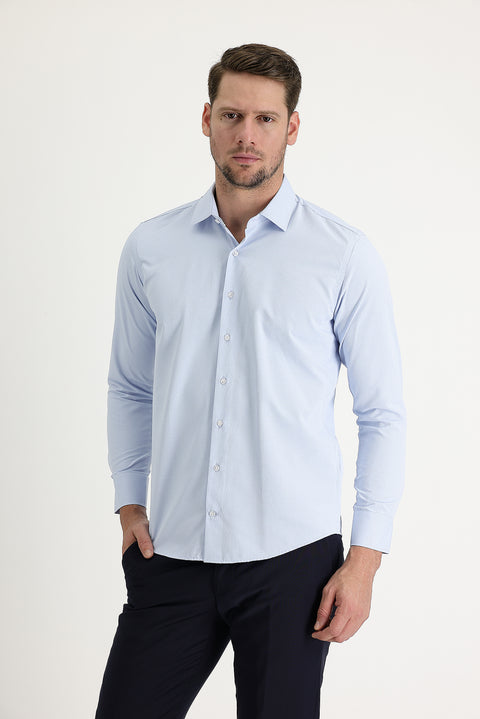 Light Blue Long Sleeve Slim Fit Classic Cotton Easy-Iron Shirt
