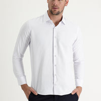 White Long Sleeve Slim Fit Narrow Cut Classic Patterned Cotton Easy Iron Shirt