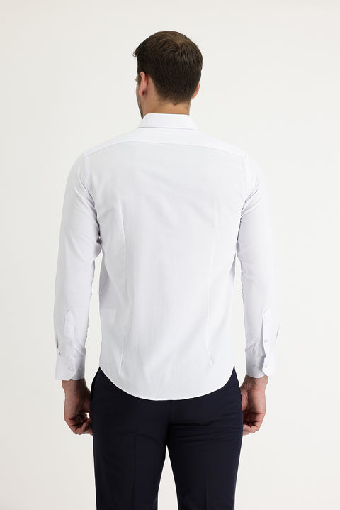 White Long Sleeve Slim Fit Narrow Cut Classic Patterned Cotton Easy Iron Shirt