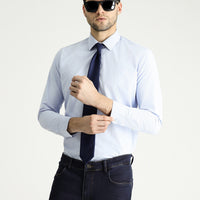 Light Blue Long Sleeve Slim Fit Narrow Cut Classic Patterned Cotton Shirt