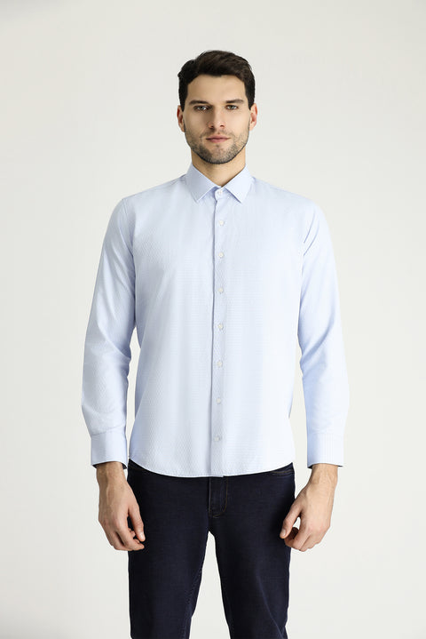 Light Blue Long Sleeve Slim Fit Narrow Cut Classic Patterned Cotton Shirt